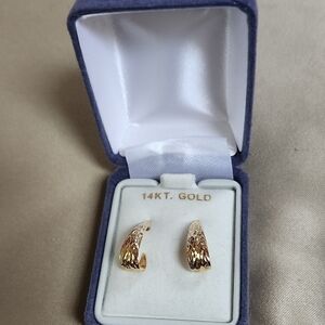 14k Gold Half Hoop Textured Earrings